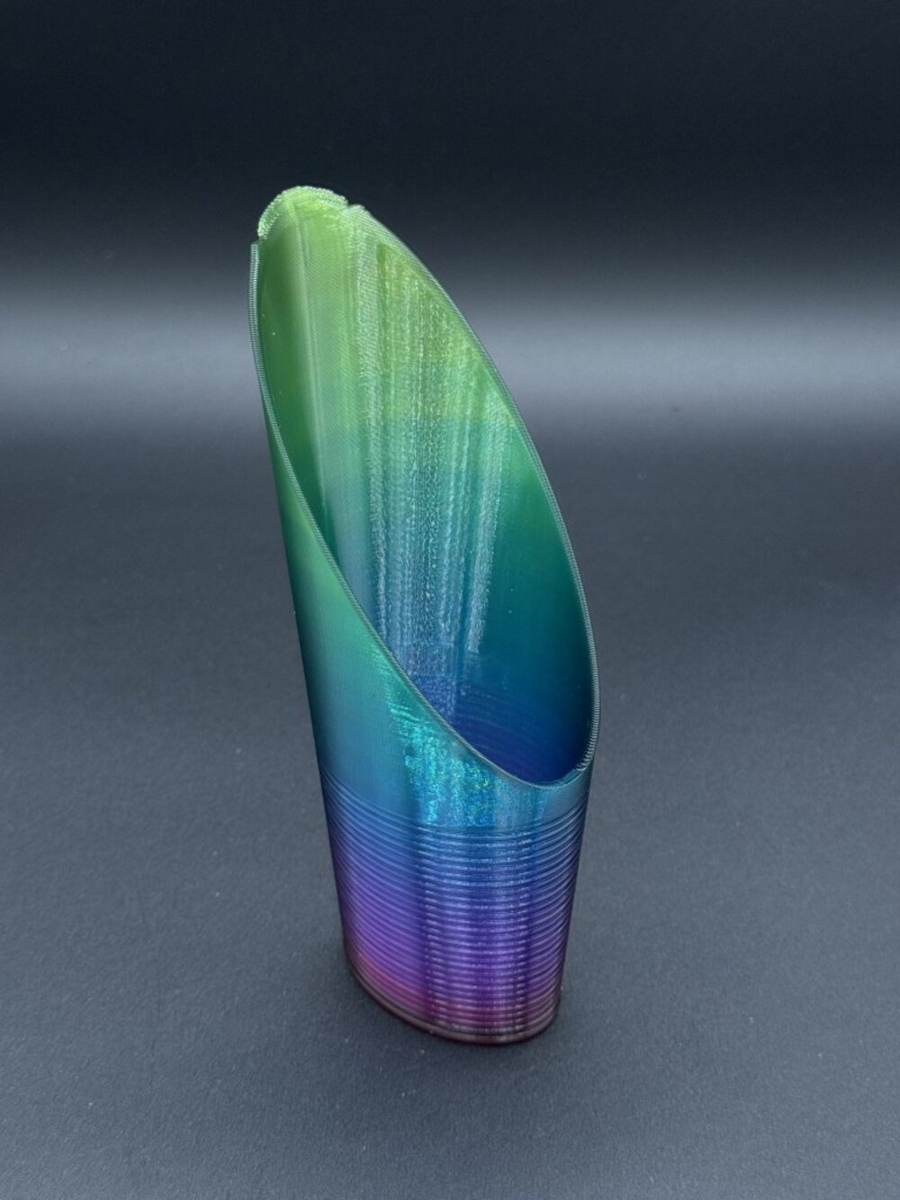 Slant-Cut Soil Scoop | Rainbow Green | 3D Printed PETG | Holds ~1/4 Quart